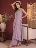 Lavender Zari Embroidered Yoke Panel Kurta Set
