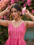 Varanga Women's Fuchsia Pink Floral Block-Print Peplum Top