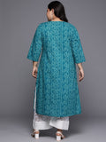 Varanga Women Plus Size Turqoise Blue Bandhani Print Gotta Embellished Straight Kurta With Three Quarter Sleeves Pl24 Vkur1103
