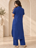 Navy Solid Shirt Collar Kurta Set