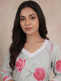 Varanga Women Floral Printed Lace Detail Straight Kurta