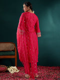 Varanga Women Pink Chanderi Brocade, Zari Embroidered Sequims Embellished Straight Kurta Paired With Tonal Bottom And Dupatta