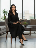 Black Mandarin Witn V Neck Anarkali Front Slit Detailing With Trouser