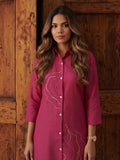 Womens Magenta asymmetrical -Embroidered kurta set