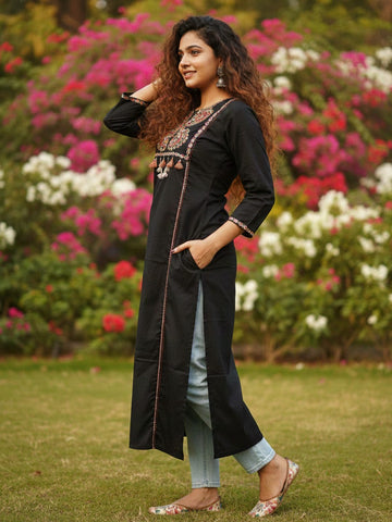 Varanga Black Ethnic Circle Motif pure cotton Kurta
