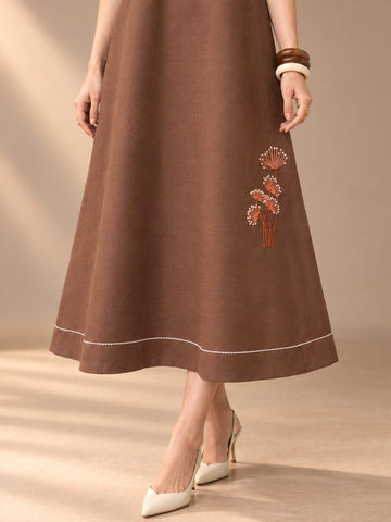 Varanga Floral Embroidered A-Line Midi Women Dress