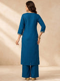 Women's Blue Kurta Set With Strip Dupatta