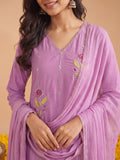Lavender Mulmul Chanderi Kurta Set With Solid Trouser & Dupatta.