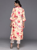 varanga women mustard yellow and pink floral printed flared sleeves sequinned kurta