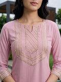 Varanga Women Mauve Straight Kurta With Gota Lace Embellished Kurta.