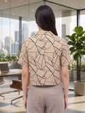 Beige Coloured Short Sleeves Shirt Collar Top