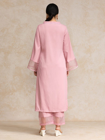 Varanga Women Pink Straight Kurta Paired With Tonal Bottom