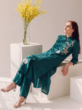 Women Shirt-Style Kurta Set Featuring Asymmetrical Floral Embroidery