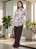 Cream Coloured Slim Collar Long Sleeves Floral Shirt