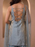 Powder Blue Mirror Work Halter-Neck Sharara Set