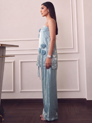 Varanga Women Rose Silk Crepe Kurti with Palazzos