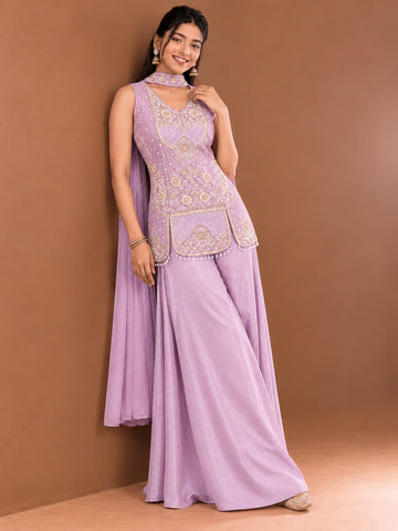 Varanga Women Ethnic Motifs Regular Sequinned Kurta with Sharara & With Dupatta