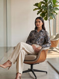 Brown Coloured Slim Collar Long Sleeves Abstract Shirt