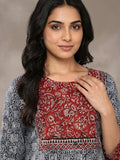 Varanga Women Plus Size Blue & Maroon Ethnic Motifs Printed Kurta