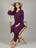 Varanga Women Purple Lurex A- Line Kurta With Trousers