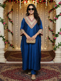 Zari Embroidered Lace Neck Flared Kaftan with Trouser