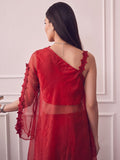 Ruby Red One-Shoulder Cape Co-Ord Set With Floral Lace Detailing