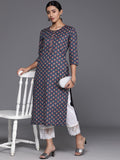Varanga Women Navy Blue Ethnic Motifs Printed Straight Kurta