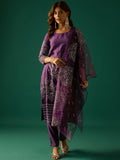 Hand-Embroidered Kurta Paired With Solid Ankle-Length Trousers And Embroidered Dupatta