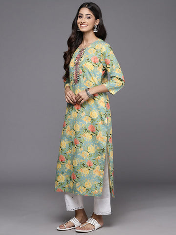 Varanga Floral Printed Mirror Work Pure Cotton Kurta