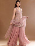 Women's Embroidered Shimmer Short Kurta With Palazzo And Dupatta
