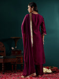 Varanga Women Purple Zari Embroidered Kurta With Bottom And Dupatta