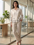 White Coloured Slim Collar Long Sleeves Ethnic Motifs Shirt