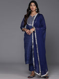 Varanga Women Blue Laheriya Straight Kurta With Tonal Bottom And Dupatta