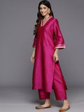 Varanga Women Fuchsia Zari Embroidered Kurta Paired With Bottom And Dupatta