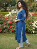 Varanga Ethnic Blue and White Printed Straight Kurta