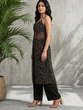 Midnight Bandhani High-Slit Kurta & Palazzo Set with front high slit cut