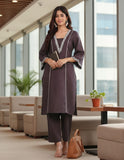 Zari Embroidered Violet Flared Sleeve Kurta with Trouser
