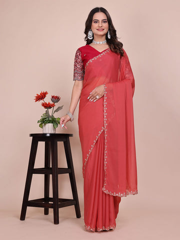 Varanga Embellished Embroidered Poly Chiffon Designer Saree