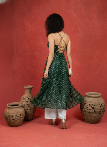 Trendy Bandhni Kurta With Back less Dori Detailing