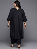 Varanga Women Plus Size Black Solid A-Line Kurta Paired With Tonal Bottom
