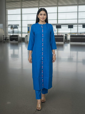 Blue Kurta Set with Embroidery