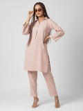 Varanga Women Peach Thread Embroidered Co-Ord Set