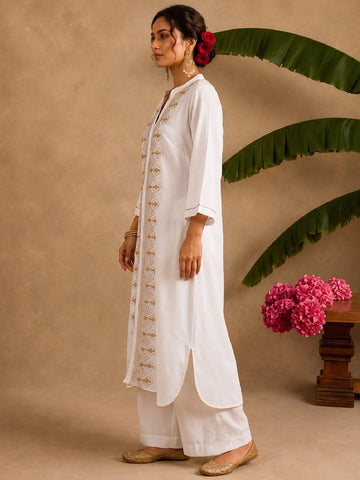 Varanga Women Ethnic Motifs Embroidered Thread Work Kurta with Palazzos