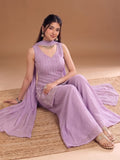 Varanga Lavender Embroidered Kurta With Dupatta | Chanderi Cotton | Casual