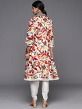 Varanga Women Off-White & Brown Floral Printed V-Neck Anarkali Kurta With Dhoti Pant