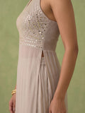 Embellished Mirror-Work Halter Kurta With Palazzo Set