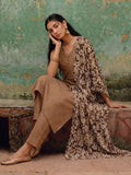 The Roasted Mocha Women's Kurta Set With Sequinned Floral Dupatta