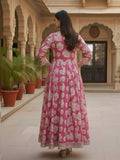 Blooming Fuchsia Hand-Block Print Cotton Anarkali Set