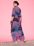 KSUT Purple Abstract Printed Mandarin Collar Kurta with Palazzos