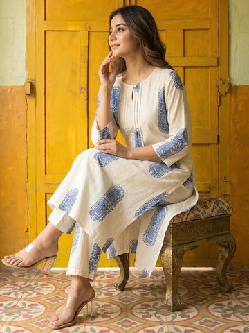 Women's Indigo Bloom Cotton Kurta Set